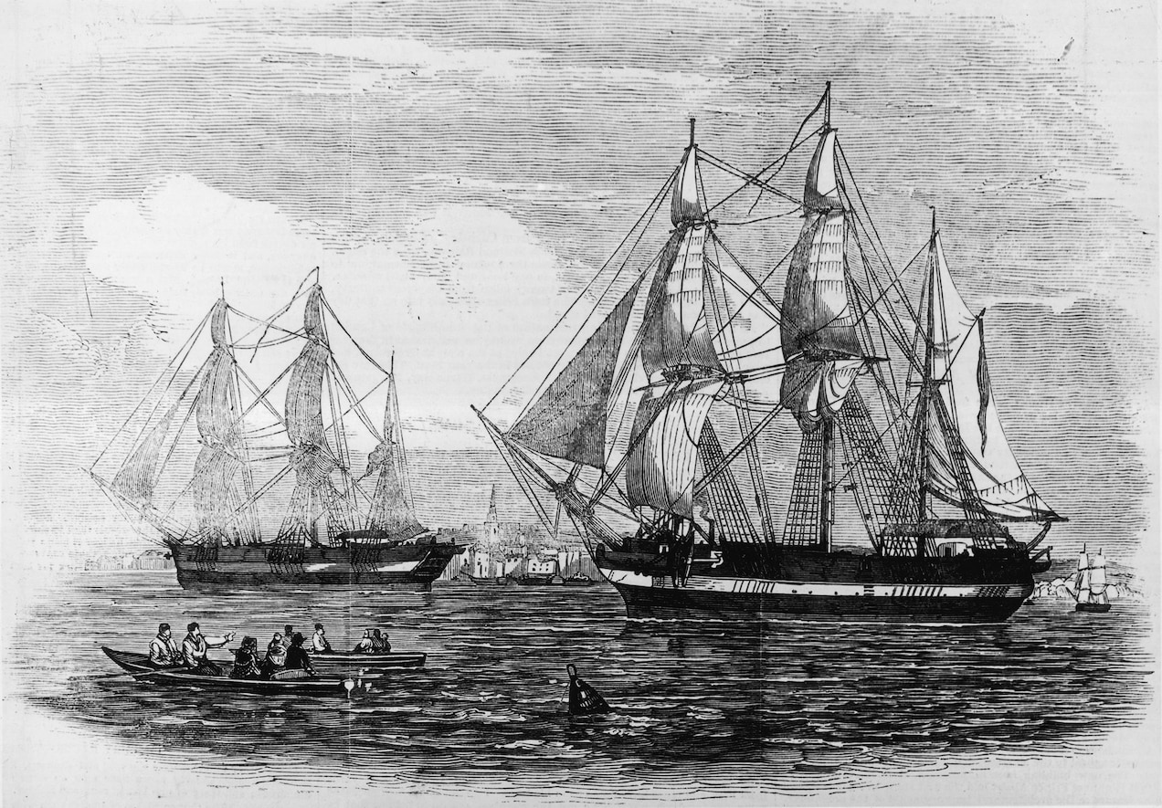 A drawing of the HMS Erebus and HMS Terror