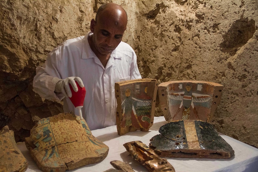 Mummy, intricately decorated pottery discovered in unexplored 3,500yo Egyptian tomb