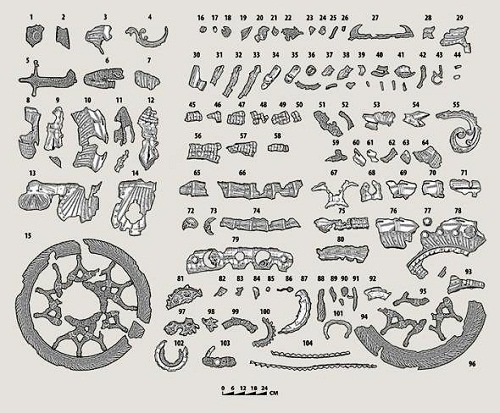 Drawing of parts of Medieval Knight’s steel bike