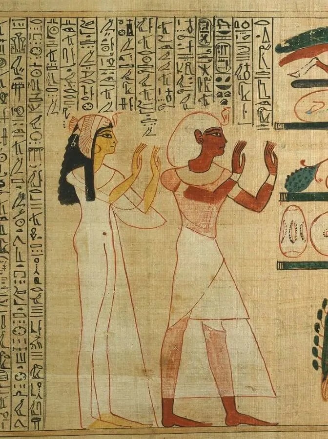 King Herihor and Queen Nodjmet adore Osiris, detail from the Book of the Dead of Nodjmet