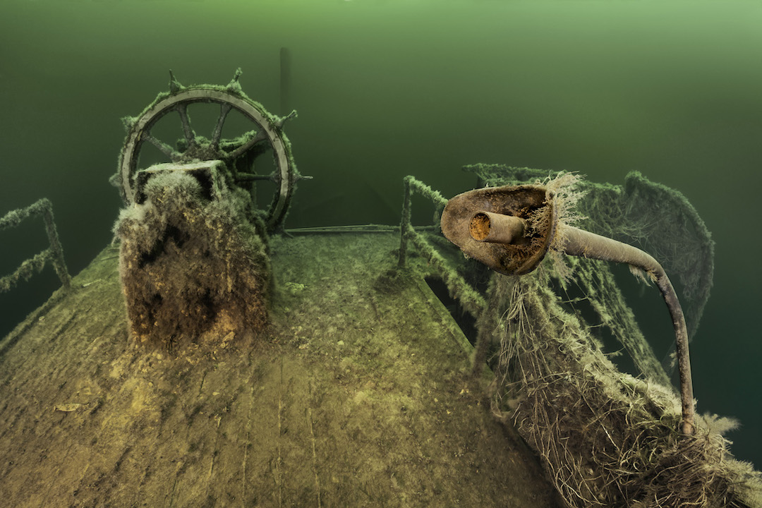 A cabin on board the Aachen, a 19th-century steamship hit by a torpedo in July 1915. Now located at the bottom of the Baltic Sea.