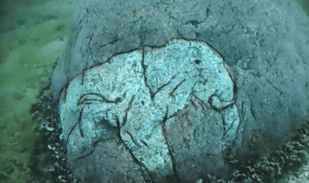 Mystery under Lake Michigan: 10,000-year-old megalith engraved with the image of a mammoth