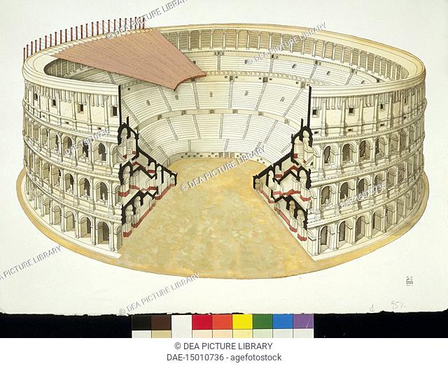 Archaeology - Roman Civilization. Reconstruction of Rome Colosseum, built AD 70-82, Stock Photo, Picture And Rights Managed Image. Pic. DAE-15010736 | agefotostock